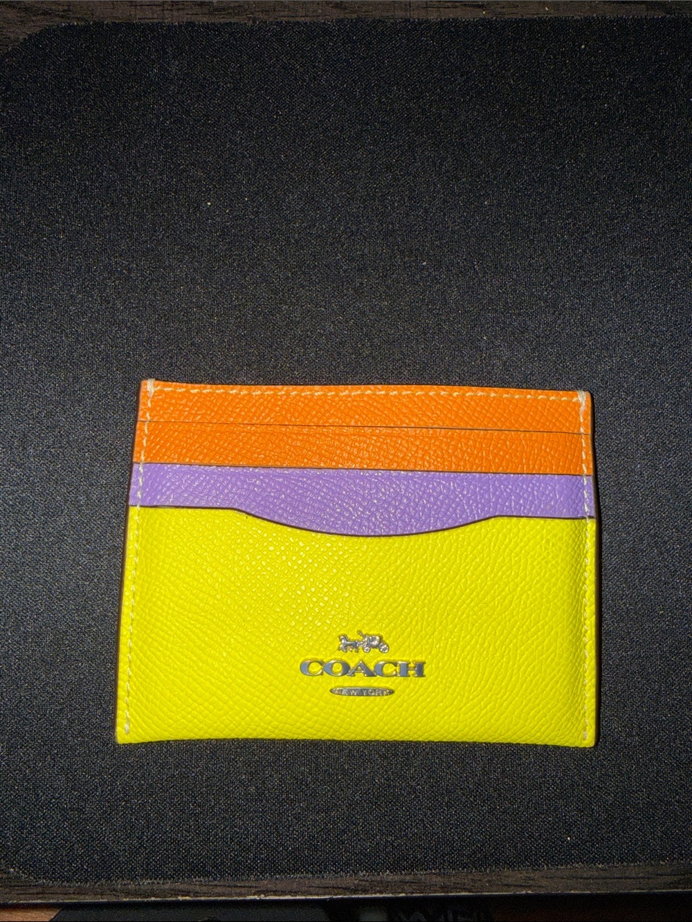 Coach Colorblock Card Case in Neon Yellow, Orange & Lilac